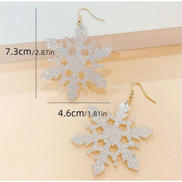 NWT Christmas Winter Wonderland LG Silver Glitter Snowflake Earrings - Picture 4 of 6